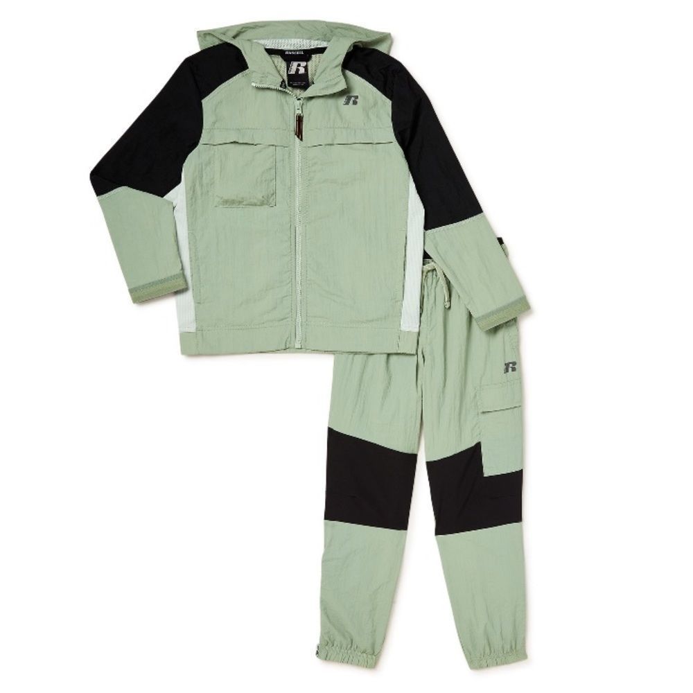 Russel boys nylon jacket & jogger set green black